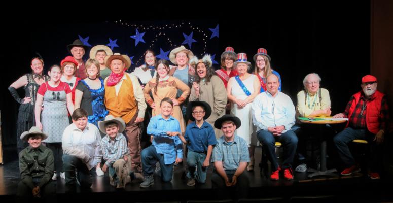The “The Tragedy of Ragweed Cowboy Joe” cast is pictured during their rehearsal on March 13. Courtesy Photo