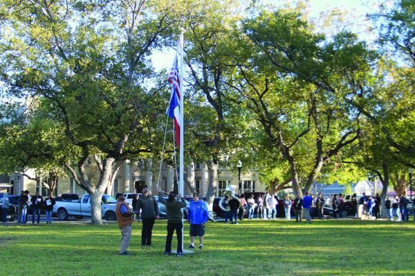 On Monday Zero Stone Park hosted the Veterans Day celebration and saw the unveiling of the newly installed Alamo Letter Plaque. Photo by Kerry Waldrip