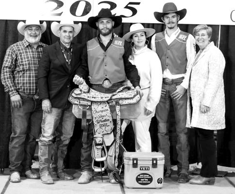 Pictured from left, Cy Haumea, Cameron’s father, Coach C.J. Aragon, Cameron Haumea, Jessica Haumea, his mother, Zane Cline and Dean Bonnie Warnock of Sul Ross State University. Photo by Jackie Jensen