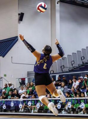 Valeria Marquez launches a powerful serve against Monahans during the Prowlers’ home opener, setting the tone in front of an electric Fort Stockton crowd. Photo by Jonah Armendariz, Tumbleweed+