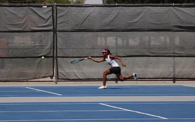 Alizaundra Guerrero lunges for a return at a recent match in Fort Stockton. Photo by Tristian Barragan