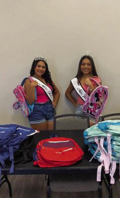 Fort Stockton Water Carnival Association Winners Junior Miss- Jesmy Ortiz, and Miss Junior Miss - Jocelynn Carrillo, are out at Fort Stockton Convention Center helping distribute backpacks for the Fort Stockton Operation Backpack. Photo Courtesy of Operation Backpack