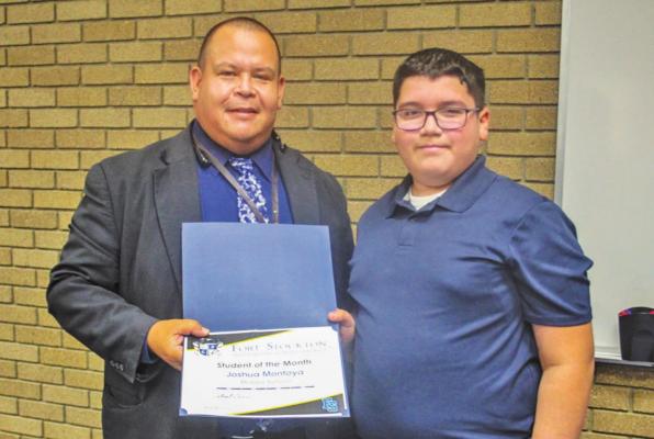 Joshua Montoya, right, was recognized as the FSISD Middle School Student of the Month for March. Montoya is pictured with Gil-Rey Madrid, Assistant Superintendent of Operations and Support Services. Photos by Nathan Heuer