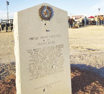 Pictured is the Horsehead Crossing Marker. The location off the site is on the Pecos River off FM 11 between Girvin and Imperial. Courtesy Photo