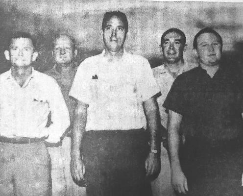 AUGUST 1966 : Booster Club New officers of the Panther Booster Club are pictured in front row above, from left to right. John Welch, President; Glen Teany, Vice-President; and Terry Cookston, Secretary Treasurer. In the back row, are Joe Hayter and Gorman Wiseman, team captains for the club membership of Fort Stockton.
