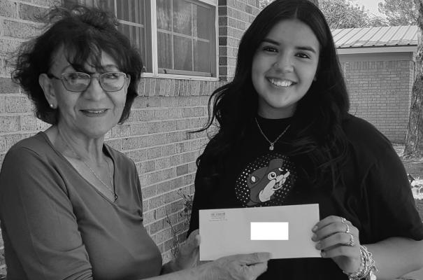 Jaslyn A. Pacheco, pictured here with Chairman Miriam Forgacs, was one of four recipients of the Arts &amp; Crafts Show awards scholarship. Courtesy Photo