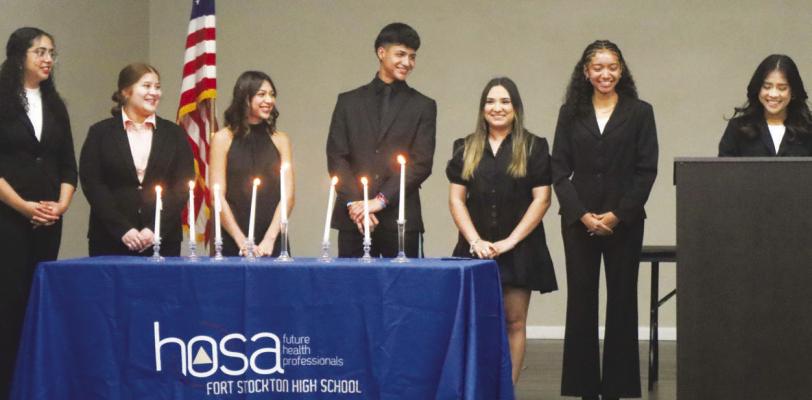 Fort Stockton High School’s new Health Occupational Students of America officers include (in no particular order) Parliamentarian Isabella Chavez, Reporter Adriana Trevino, Historian Alyssa Rangel, Secretary Alexa Gonzalez, Treasurer Aryan Hernandez, Vice-President Alissandra Jackson, and President Larie Belle Urbano. Pioneer Photo by Shawn Yorks