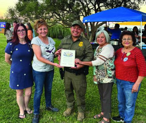 USBP Agent Gino Vega, on behalf of the department, receives the Pecos County Historical Commission - America 250 certificate recognizing its leadership and service to our county.