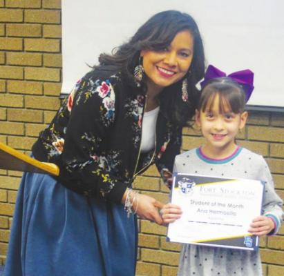 Alamo Principal Karina Pacheco presented the FSISD Alamo Student of the Month award to Ana Hermosillo at the district’s school board meeting on Feb. 16.