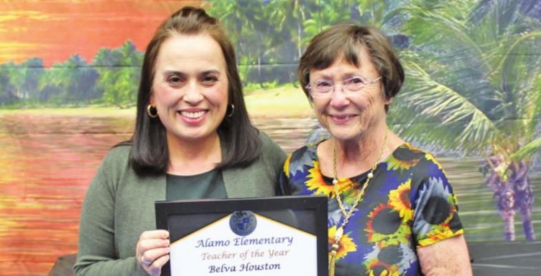 Houston was presented her plaque by Alamo Principal Linda Chavez.