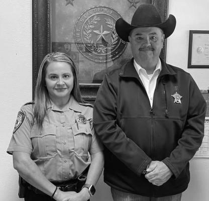 Newly promoted Chief Deputy, Abby Ramirez, and Pecos County Sheriff, Thomas J. Sheriff Perkins. Courtesy Photo