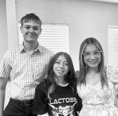 Camp RYLA students Daniel “Cody” Schoenfeldt, Jasmine Tijerina and Madalyn Gomez. Not pictured is Daniel Perez. Rotary Club President Kirby Warnock, RYLA student Daniel “Cody” Schoenfeldt and Buena Vista High School Principal Brett Starkweather. Courtesy Photo