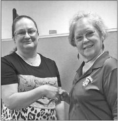 Christina Daggett, left, won the Best Speaker award at the Toastmasters meeting in Fort Stockton on Sept. 26. President Karan Heffelfinger presented the award. Toastmasters meets the second and fourth Fridays at noon at the Fort Stockton Public Library for one hour with lunch provided. The public is invited to attend. Courtesy Photo