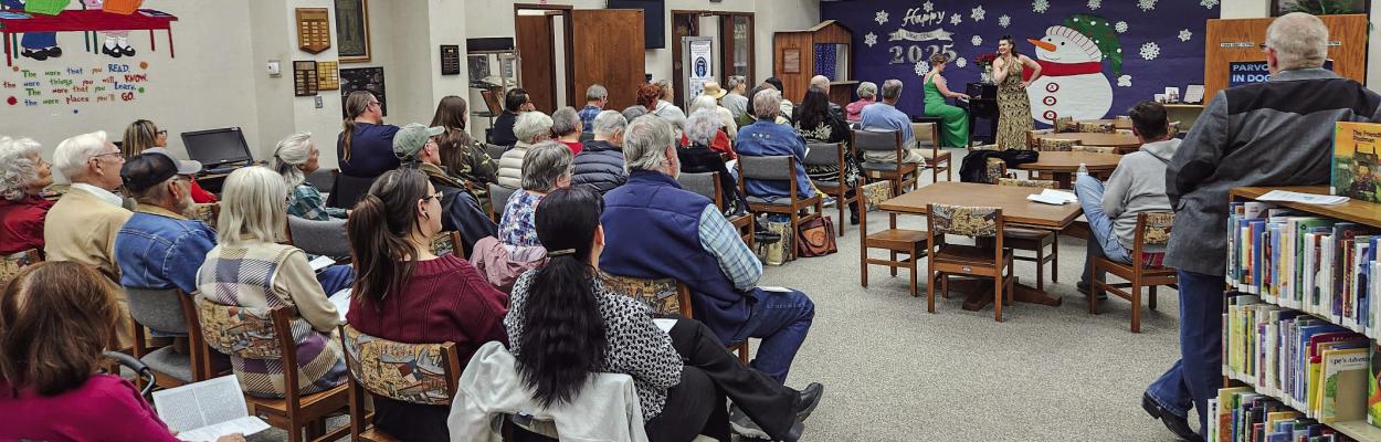 Kessa Mefford, an award-winning pianist renowned for her specialization in the music of Maurice Ravel, performed alongside the versatile soprano with a broad opera repertoire, Kristina Cook. The two wowed a full audience that gathered in the Fort Stockton Public Library on Tuesday evening. Photo by Joh Covington