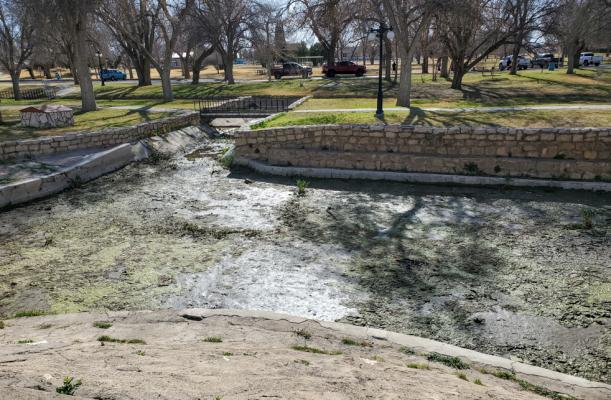 Pictured is one of the Comanche Springs holding areas in the canal in Rooney Park. The area was filled with water for less than six weeks this year before it ran dry this month, signaling stress Edwards-Trinity Aquifer. Courtesy Photo