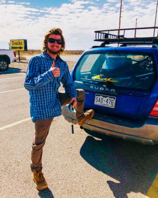 Posing with his boot on his bumper, Andrew of Colorado gives Fort Stockton a big thumbs up. With a smile on his face he even shared that he knows how to fly. Photo by Jeremy Gonzalez