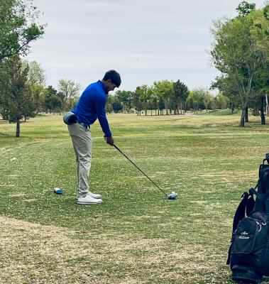 Fort Stockton’s Alex Williams tees off during the regional golf tournament in Lubbock on April 22. 