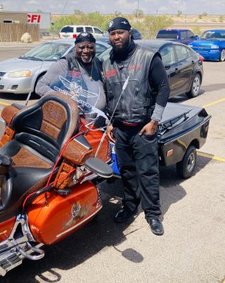 Morris and his son Brandon rode into Fort Stockton on their motorcycles Monday, just shortly after the scattered rains. The pair revealed a full-hearted story behind their father-son road trip. Photo by Jeremy Gonzalez