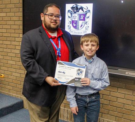 Cato May was selected as the Intermediate Student of the Month. May was presented his award by intermediate principal Julian Castillo.