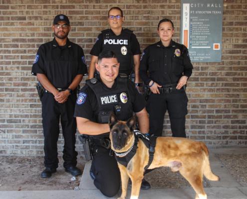 The Fort Stockton Police Department introduced their new K-9 handler, patrol officer Javier Soto and K-9 officer Fauce at Tuesday’s city council meeting. Photo by Megan Wehring