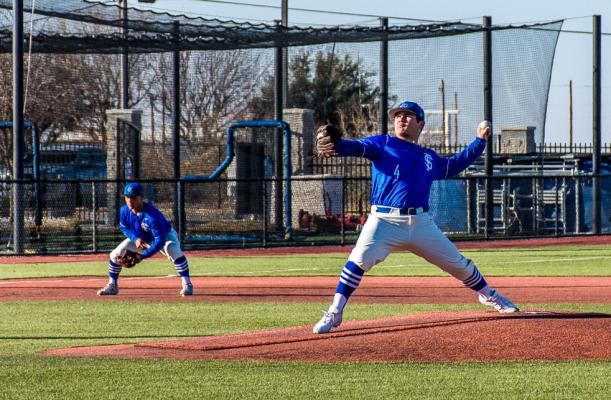 Fort Stockton sophomore Corbin Luna winds up for a pitch during the Panthers contest against Fabens on Feb. 24. Courtesy Photo of Fort Stockton ISD