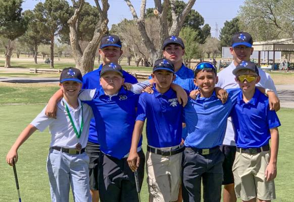 Pictured is the Fort Stockton middle school boys golf team after the Monahans Tournament lat week. The team consists of Rylee Muniz, Gerry Diaz, Damian Gonzales, Ethan Nunez, Allan Leyva, Brayde Barragan, Cody Young, Jonathan Bueno, and Emiliano Robles. Courtesy Photo