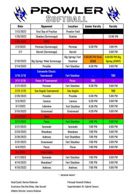 Softball Schedule