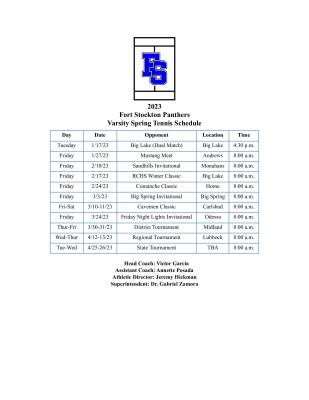 Varsity Tennis Schedule