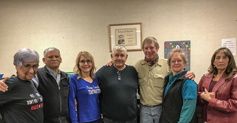 Pictured Toastmasters members from left to right: Santa Acosta, Judge Ruben Salinas, Alicia Salinas, Oscar Gonzalez, Houston McKenzie, Karan Heffelfinger, Lilly Gonzalez. Not pictured are Joni McGee and Daniel Salamanca. Courtesy Photo