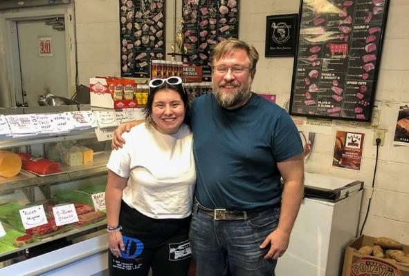 Travelers Mike and Hannah made an intentional stop at the Miller Meat Co. butcher shop last Saturday in Fort Stockton. The pair were in search for some quality ingredients to grill while camping and canoeing out in Big Bend National Park. Photo by Jeremy Gonzalez