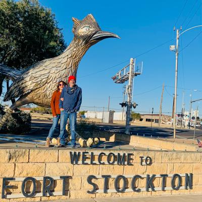 Cyndi and Mark of East Texas enjoyed a weekend full of family visitation, desert exploring and downtown shopping here in Fort Stockton. The couple stopped to take quick a picture with Paisano Pete before traveling home with a trunk full of shopping bags. Photo by Jeremy Gonzalez