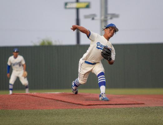 Fort Stockton pitcher Isaiah Velasquez tosses a pitch in the early innings of Tuesday’s home contest against Monahans. Velasquez got his first start of the season in the contest and threw a career-high six innings, which featured five strikeouts, five walks, and seven hits. Photo by Nathan Heuer
