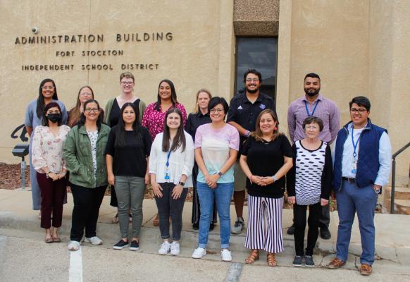The Fort Stockton Teachers of the Quarter for the current school year gathered outside of central office on April 25 for a group photo. Photo by Nathan Heuer
