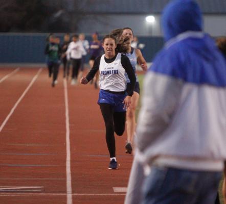 Fort Stockton's Leslie Esquivel nears the finish line of the 1,600-meter run on Saturday evening at the Comanche Relays. Esquivel placed fifth in the event. Photo by Nathan Heuer