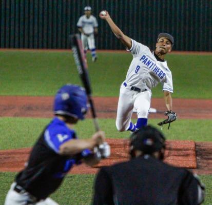 Fort Stockton’s A.J. Garcia throws a pitch during the fourth inning of Tuesday’s season-opening contest against Presidio. Garcia struck out three batters and tallied one walk in 19 pitches in his one inning appearance