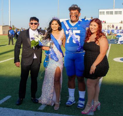 2021 Fort Stockton High School homecoming queen Izabella Diaz and king Dominic Aguilar crowned the new homecoming royalty, Jacinda Gonzalez and Cruz Rojas at Panthers Stadium on Sept. 16 before Fort Stockton took on Crane. Photo by Nathan Heuer