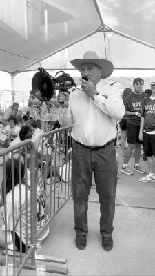 Kirby Warnock addresses the Baylor Line before kickoff. Courtesy Photo