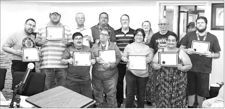 The Fort Stockton City Council recognized the Fort Stockton Special Olympics members for a successful season and for taking home the gold medal against six other teams in Odessa on March 23.Pictured, Israel Carrasco, Alexis Duarte, Steven Flores, Arnie Haro, Mario Figueroa, William Mehlberg, Elva Lujan, Jo-Jo Lopez, Anthony Rosa, Elvira Carrasco, Reynaldo Sanchez and Andrew Baiza. Coaches were also recognized including Chel Duarte, Gabriel Hernandez, Robert Guinn and Orland Baiza.