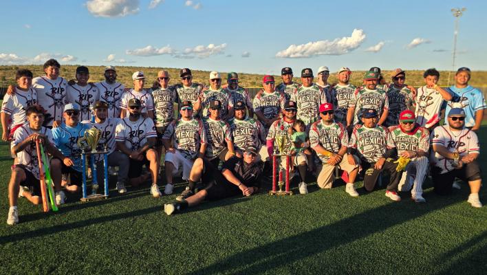 Group photo of softball Champions “RIP” and 2nd place, “Hecho en Mexico.” Courtesy photo by City of Iraan
