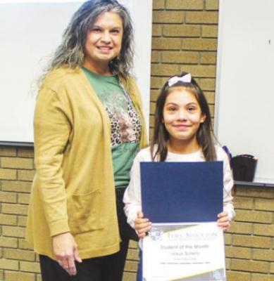 The Student of the Month at the Intermediate campus for December was Lexus Sotelo. Sotelo was presented the award by principal Amanda Urias.