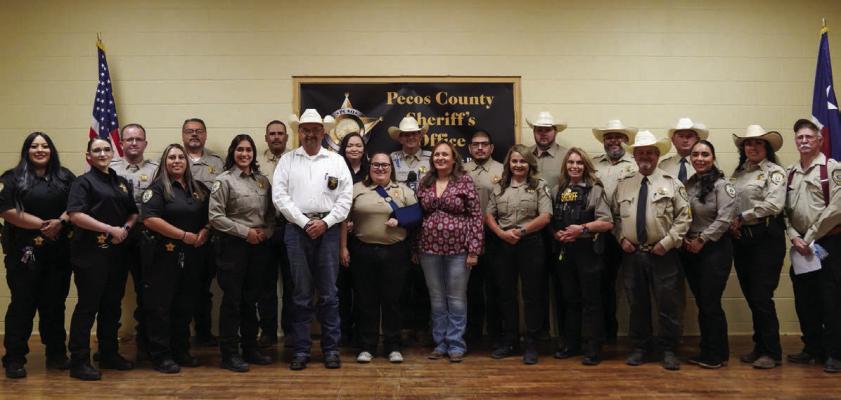 Wednesday night last week, law enforcement gathered for a meeting of the Big Bend Area Law Enforcement Officers Association. At this meeting, Deputy Chelsey Rose was honored with a Purple Heart for injuries sustained in the line of duty after being shot during a traffic stop in Iraan on May 6. Photo by Tristian Barragan