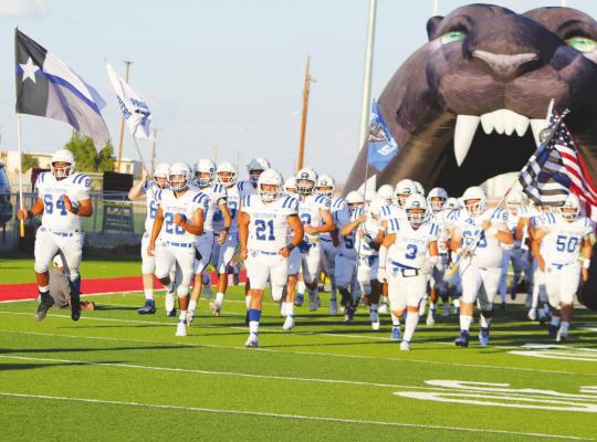 The Fort Stockton football team runs onto the football field in Alpine before their game against the Bucks on Sept. 4, 2020. The Panthers will play Alpine once again this upcoming season in a home contest scheduled on Sept. 3. Photo by Nathan Heuer