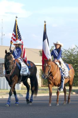 Miss Rodeo Comanche Springs Princess, Loretta Lynn Rivera with horse Cindy and Miss Rodeo Comanche Springs Sweetheart, Abby Whetten with horse Chip.