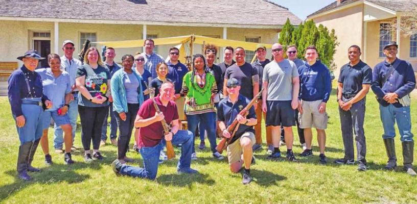 A group of 21 soldiers stationed at Fort Bliss attended a full day event held at the historic fort grounds last Thursday, April 14. The event was a group effort between the Historic Society, Annie Riggs Museum and Historic Fort Stockton. Photo courtesy of Sandy Young