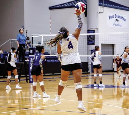 Fort Stockton’s Valeria Marquez competes against Midland Legacy during the Prowlers’ home match Tuesday, Sept. 1, at the Williams Special Events Center. Photo by Isabella Gutierrez/Tumbleweed+