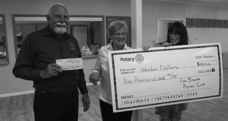 The Fort Stockton Rotary presented its annual Scholars Dollars to provide scholarships to students at Midland Community College. Presenting are Alice Duerkson and Michele Huckaby. Accepting the $5,000 check is Matt Tarpley. Photo courtesy of Fort Stockton Rotary