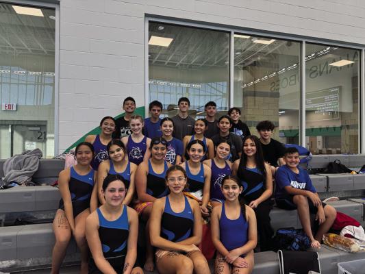 Fort Stockton Middle School Junior Blue Wave Swim Team celebrates a strong start to the season at the Preseason Tri-Meet against Monahans and Pecos on December 17. Courtesy Photo