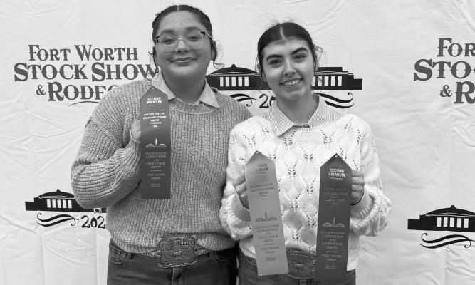 Lorena Castillo and Carla Vazquez stand with their awards from the State-wide event of the Fort Worth Stock Show. Courtesy Photo