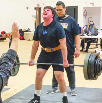 Cade Bayer deadlifts at the Pecos Eagles Powerlifting Invite on Thursday, Feb. 25. Courtesy Photo