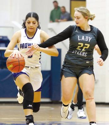 Amaya Urias (3, left) scored seven points in Fort Stockton’s 11-point loss at Del Rio on Dec. 19. File photo by Shawn Yorks